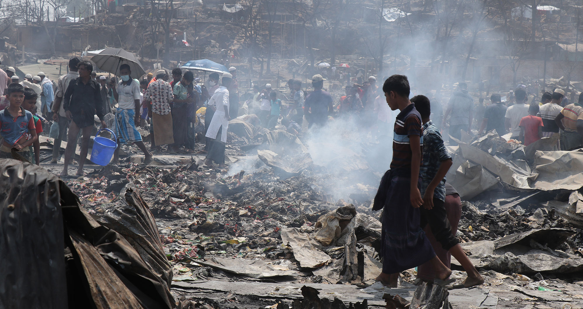 The aftermath of a fire in the Rohingya refugee camps