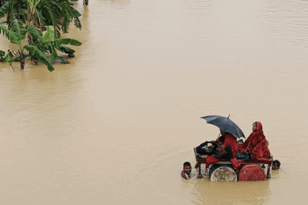 Rotating gif shows four photos of flooding in Bangladesh