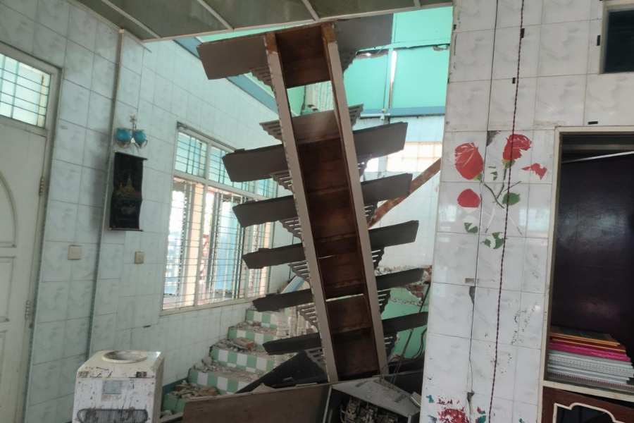 A BRAC office in Myanmar is damaged in the aftermath of a severe 7.7 magnitude earthquake.