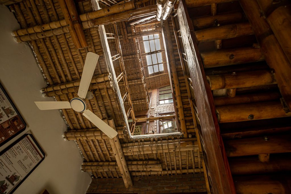 Interior of the floating house showcasing the curling staircase. © Shamim Hossain, BRAC 2025